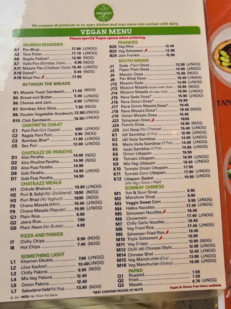 Menu, Chatkazz Bella Vista