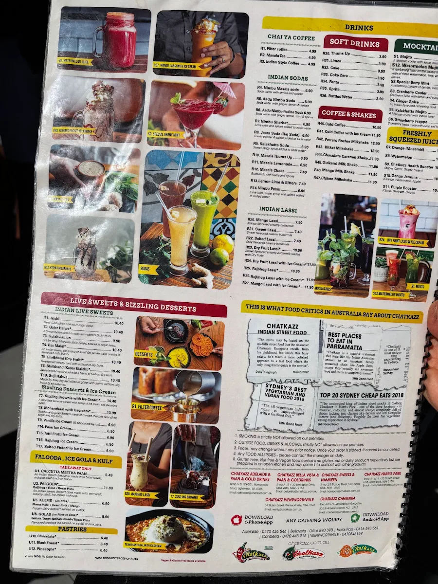 Menu, Chatkazz Bella Vista
