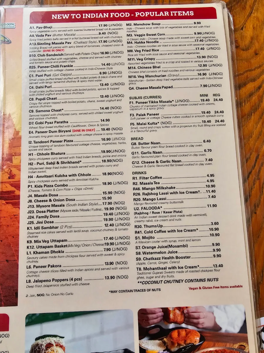 Menu, Chatkazz Bella Vista