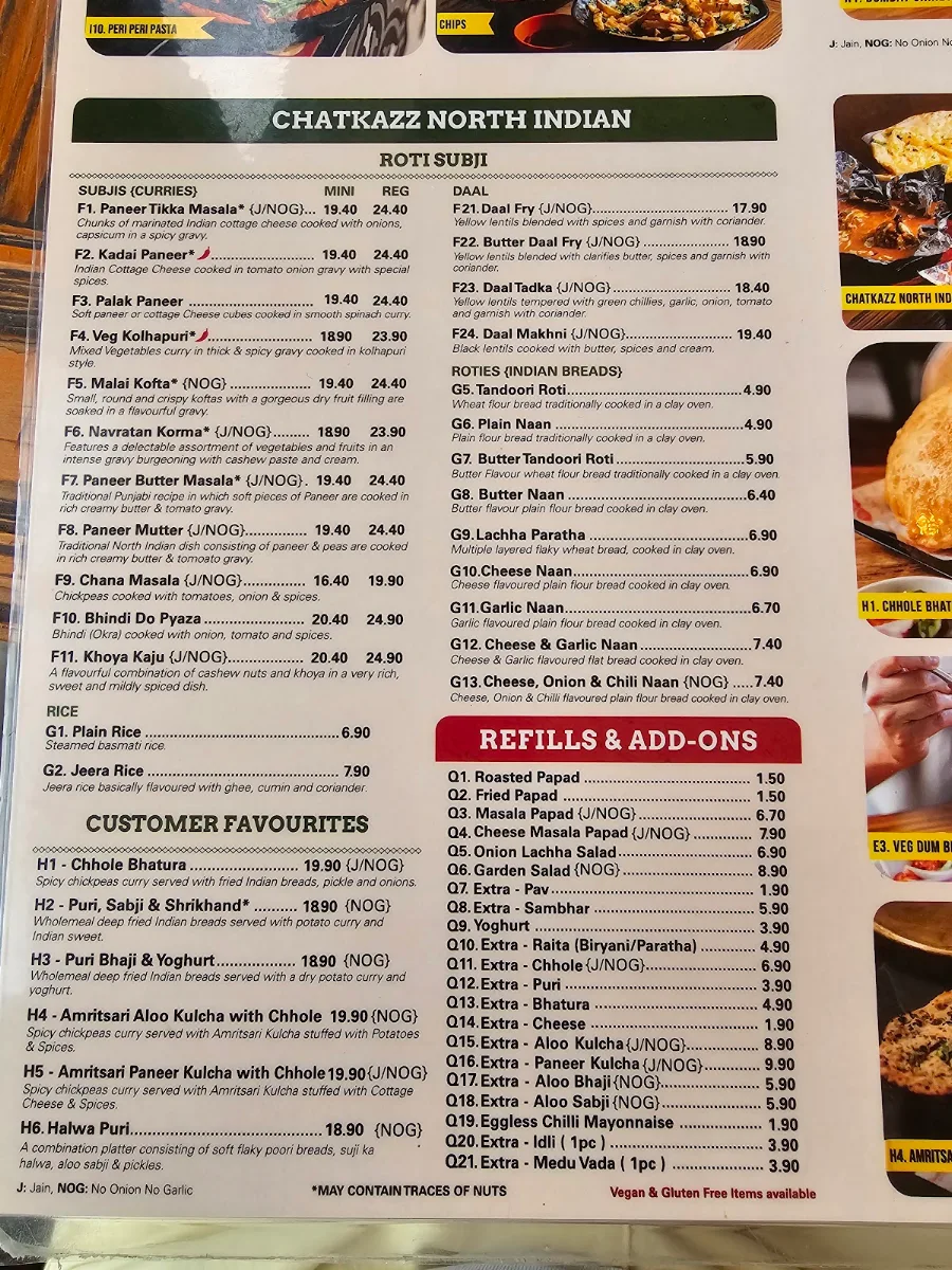 Menu, Chatkazz Bella Vista