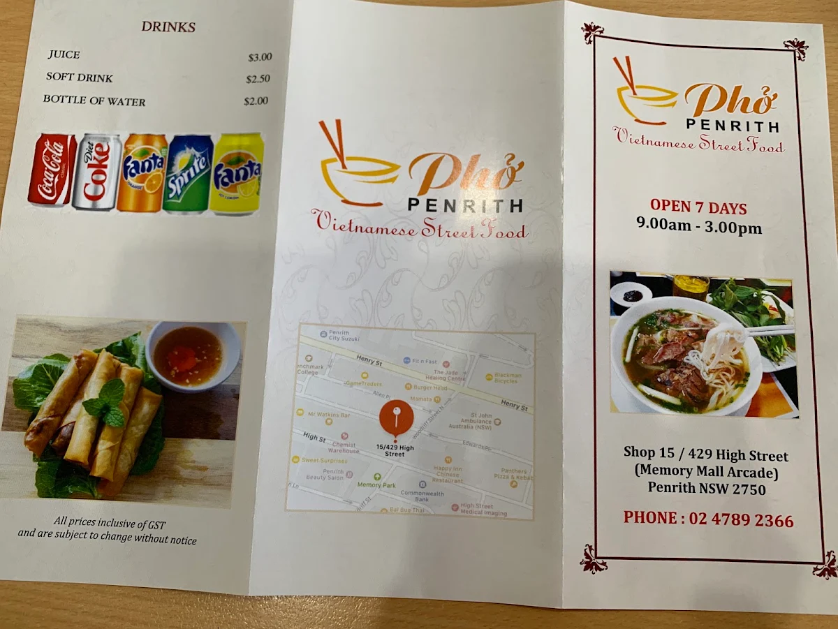 Menu, Pho Penrith