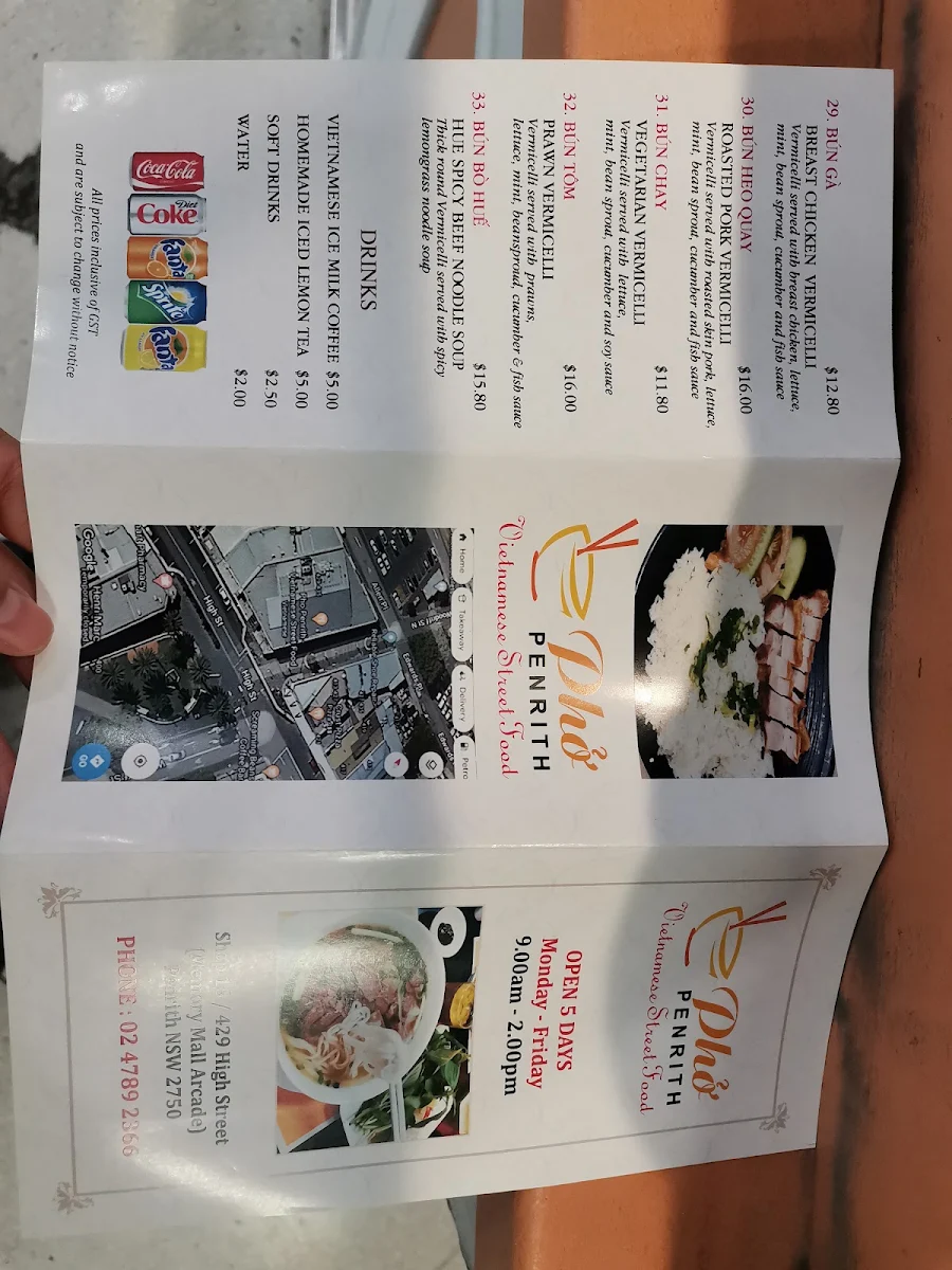 Menu, Pho Penrith