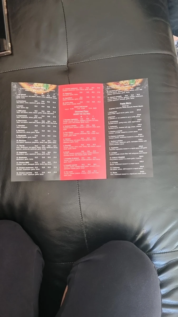 Menu, Oz Boys Pizza and Pasta