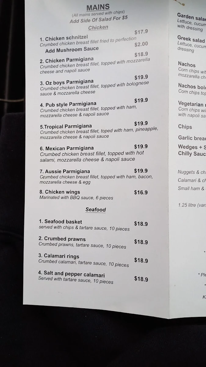 Menu, Oz Boys Pizza and Pasta