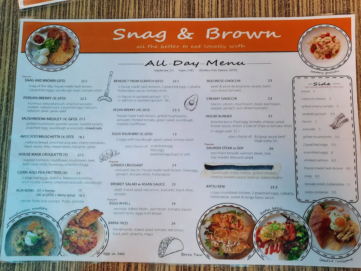 Menu, Snag & Brown