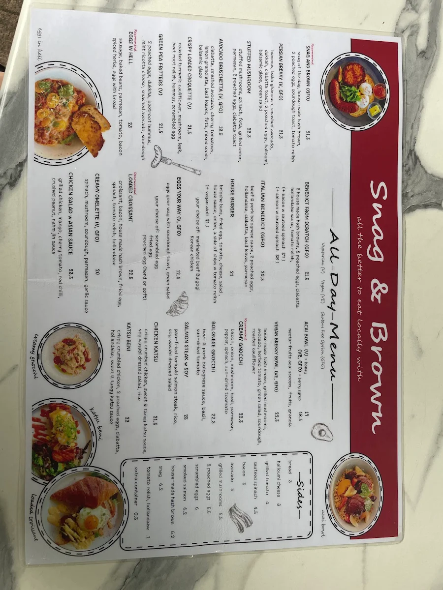 Menu, Snag & Brown