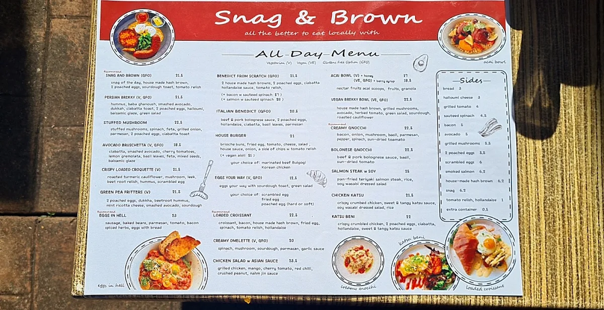 Menu, Snag & Brown
