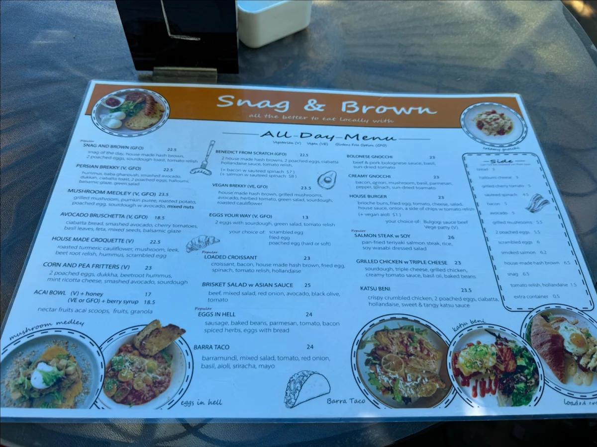 Menu, Snag & Brown