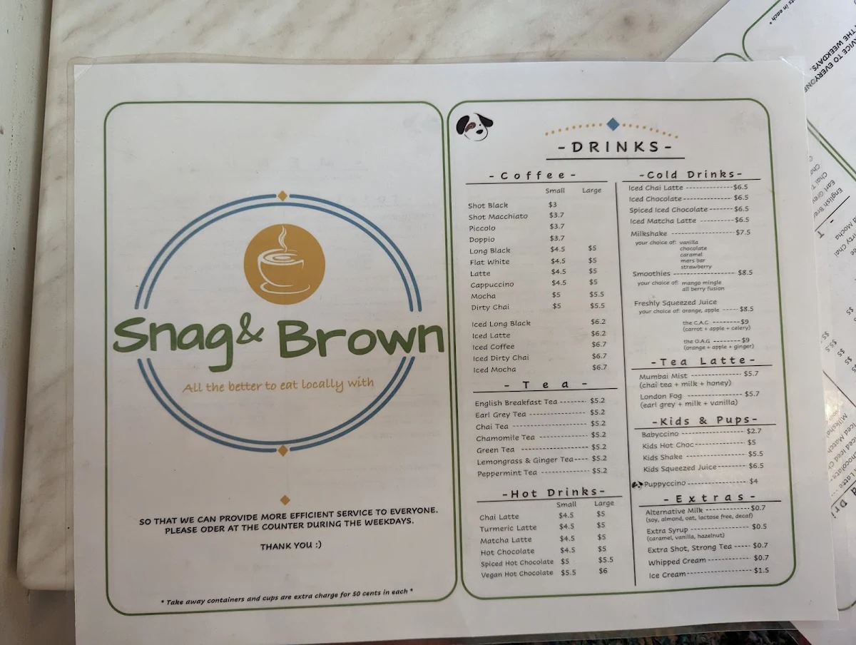 Menu, Snag & Brown