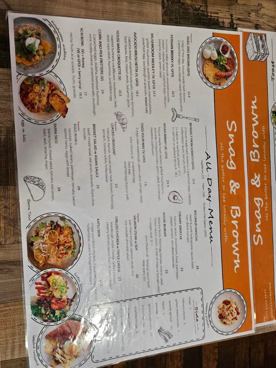 Menu, Snag & Brown