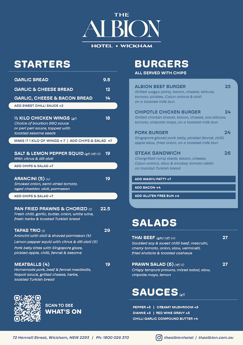 Menu, The Albion Hotel