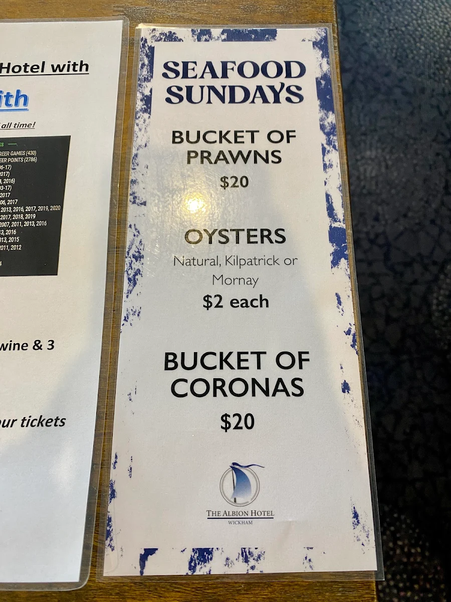 Menu, The Albion Hotel