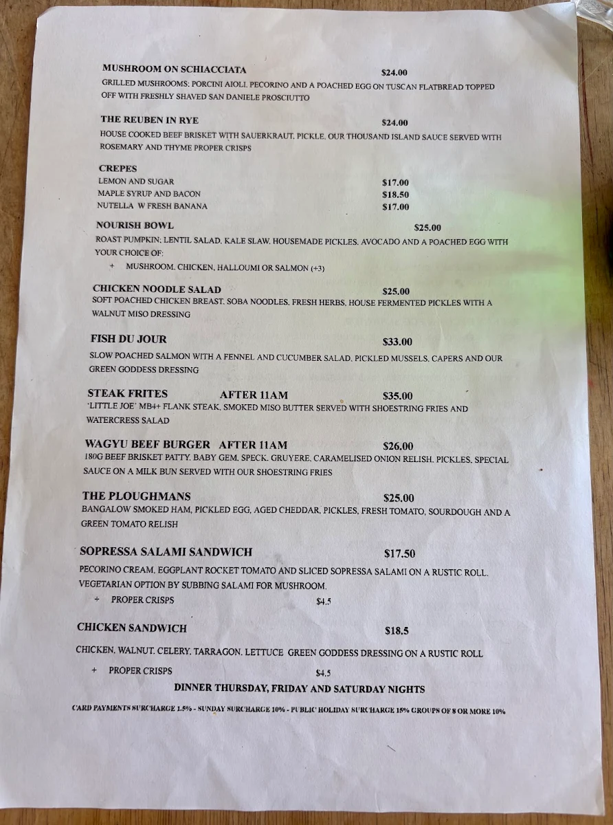 Menu, Cafe Rafaele