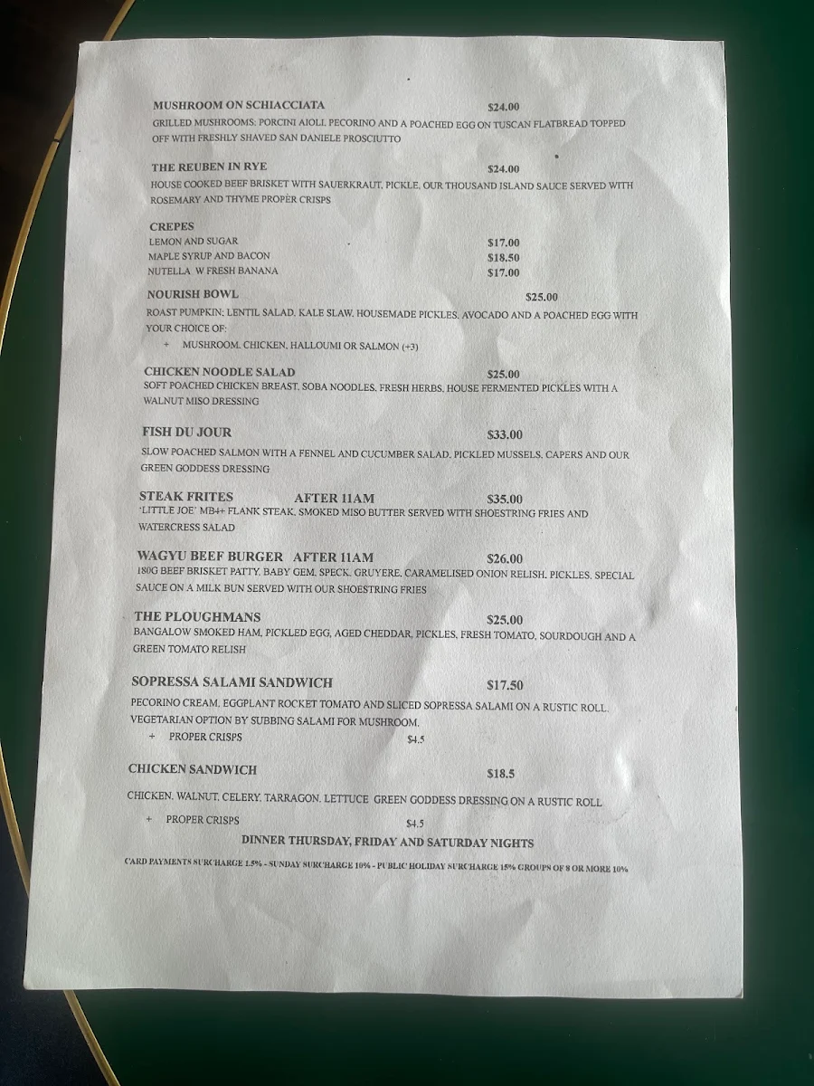Menu, Cafe Rafaele