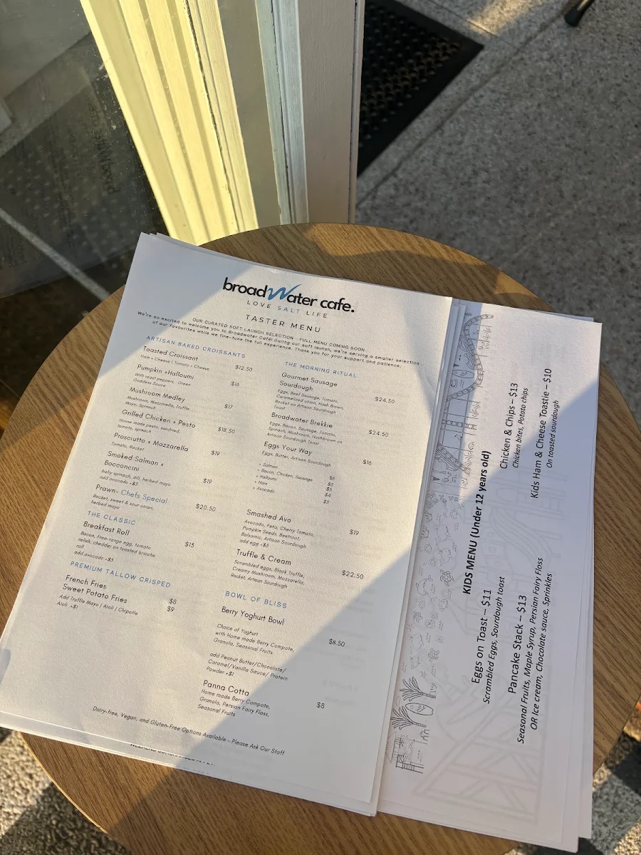Menu, Broadwater Cafe