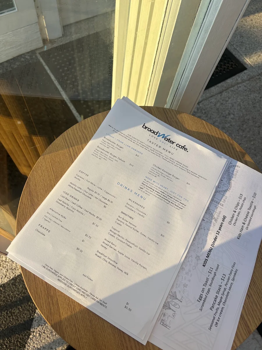 Menu, Broadwater Cafe