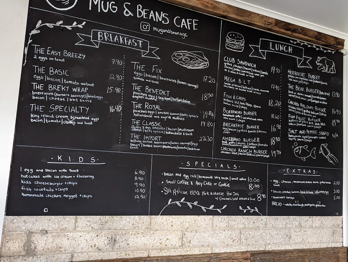 Menu, Broadwater Cafe