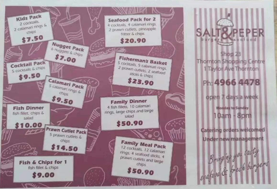 Menu, Salt & Peper