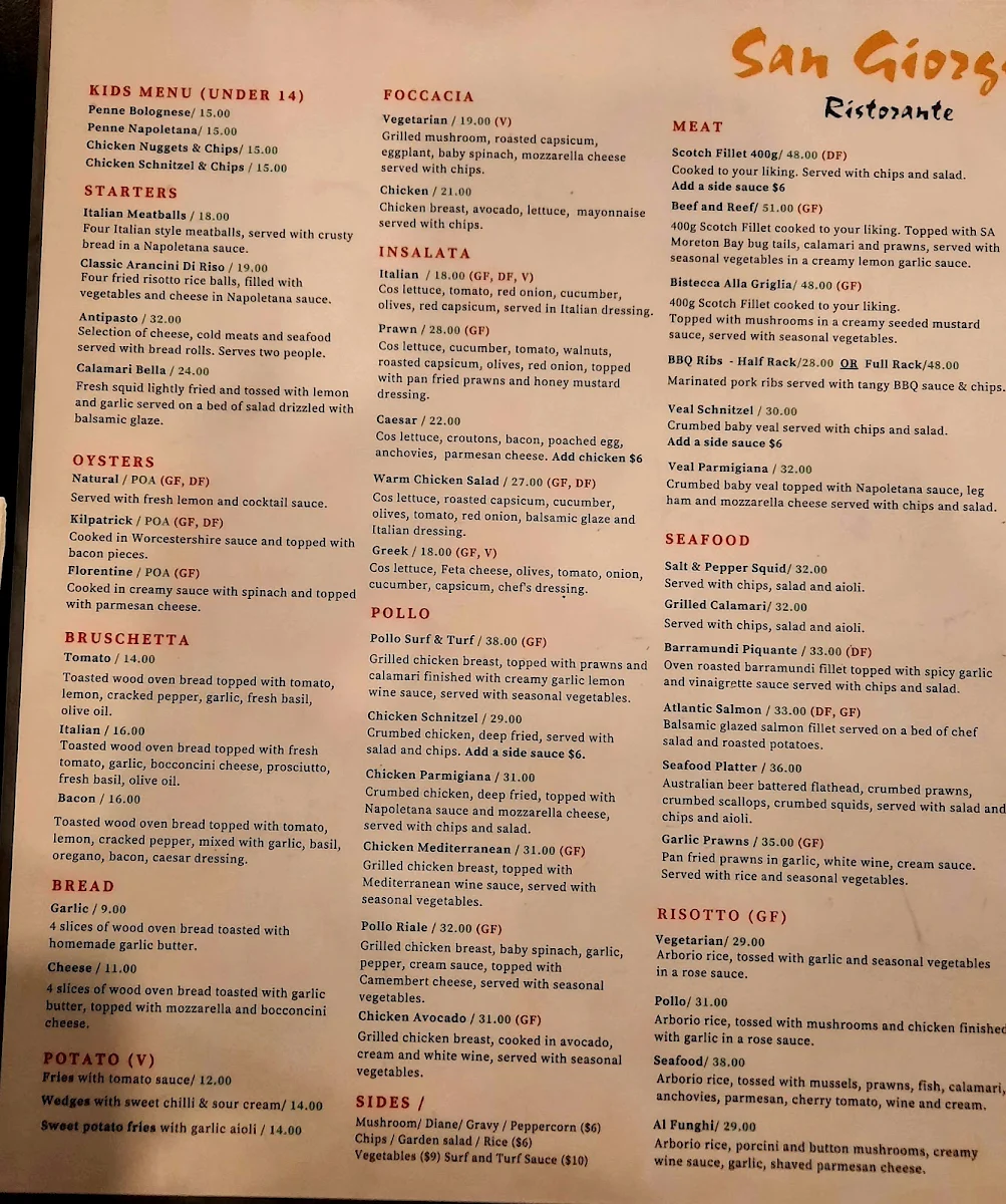 Menu, San Giorgio