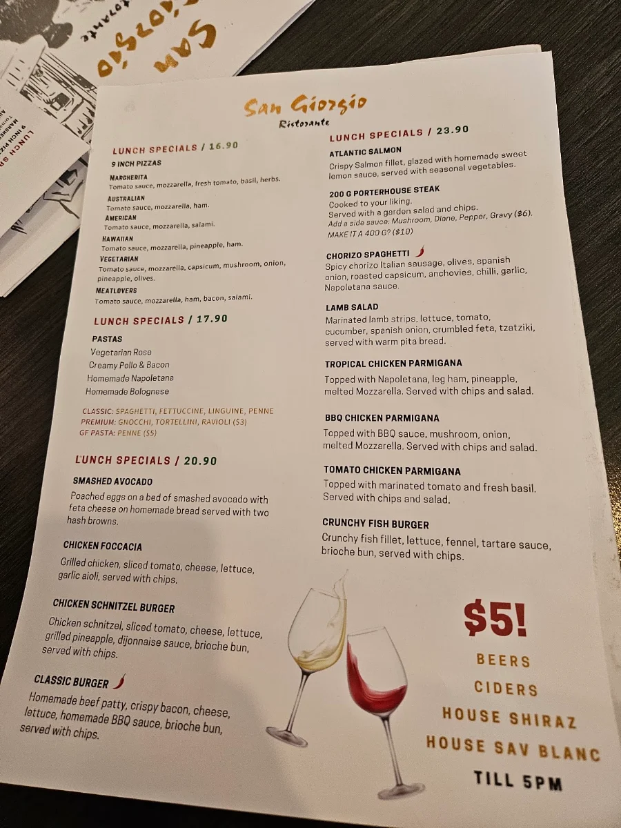 Menu, San Giorgio