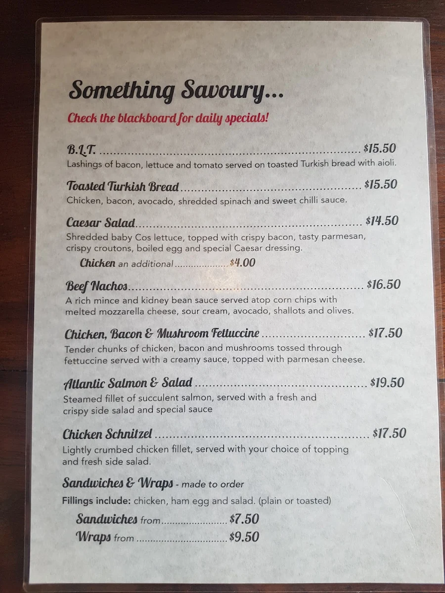 Menu, Goombungee Antiques and Cafe
