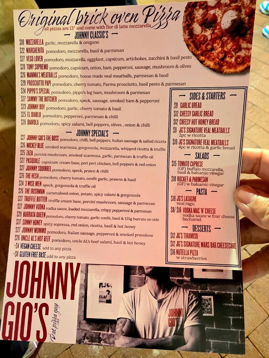 Menu, Johnny Gio's Pizza Carnes Hill