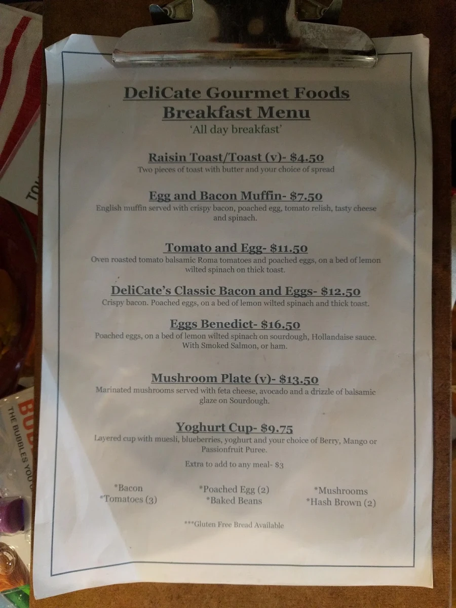 Menu, DeliCate Cafe