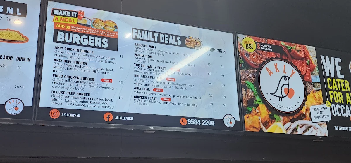 Menu, Akly Charcoal Chicken