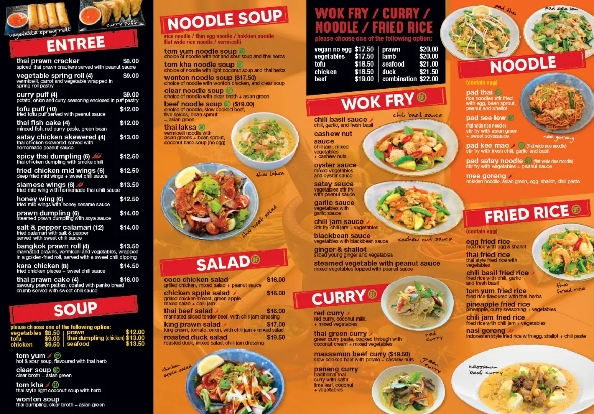 Menu, Thaitory Stanhope