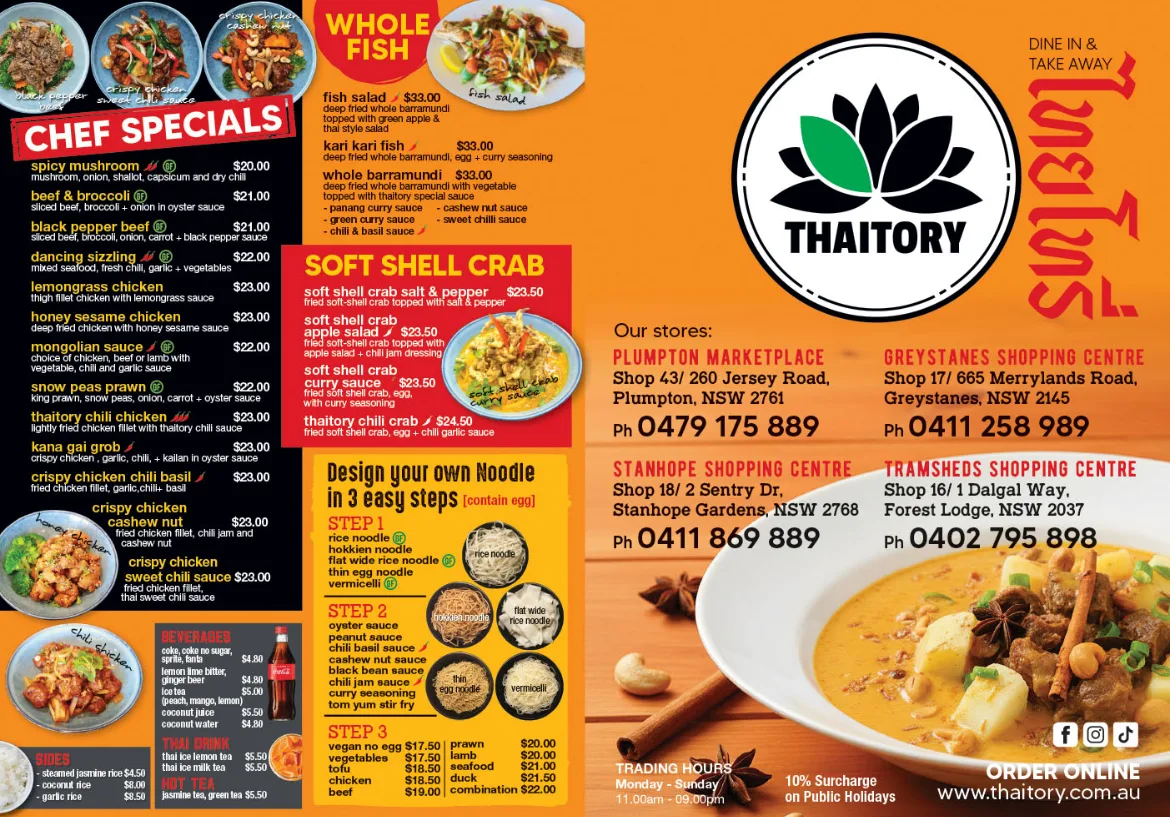Menu, Thaitory Stanhope
