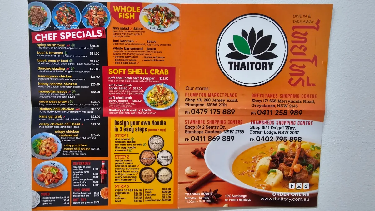 Menu, Thaitory Stanhope