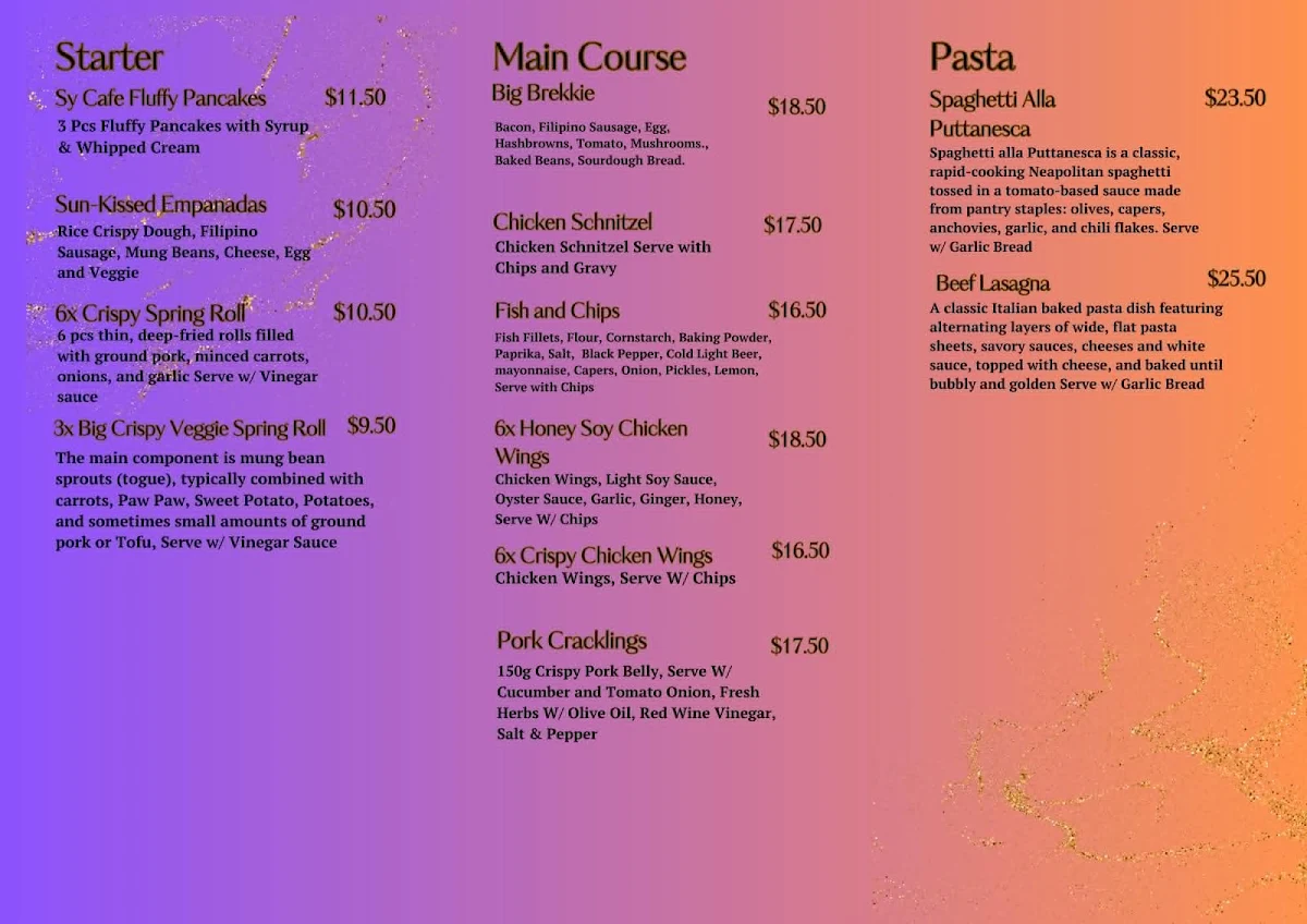Menu, Sy Café