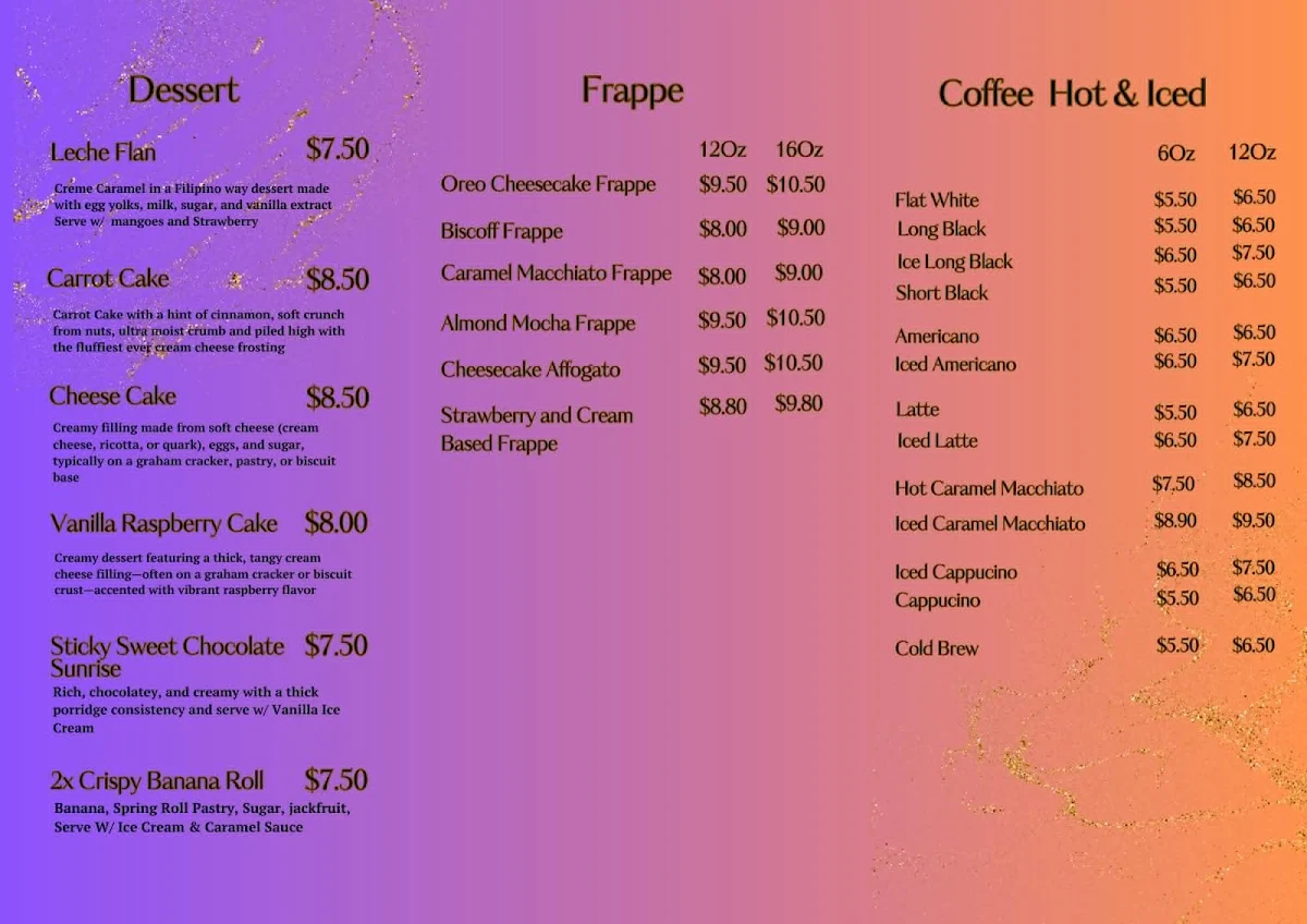 Menu, Sy Café