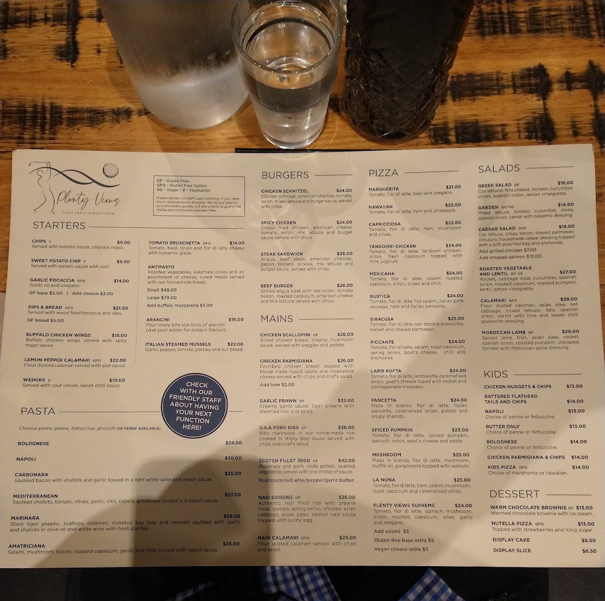 Menu, Plenty Views Bar Restaurant