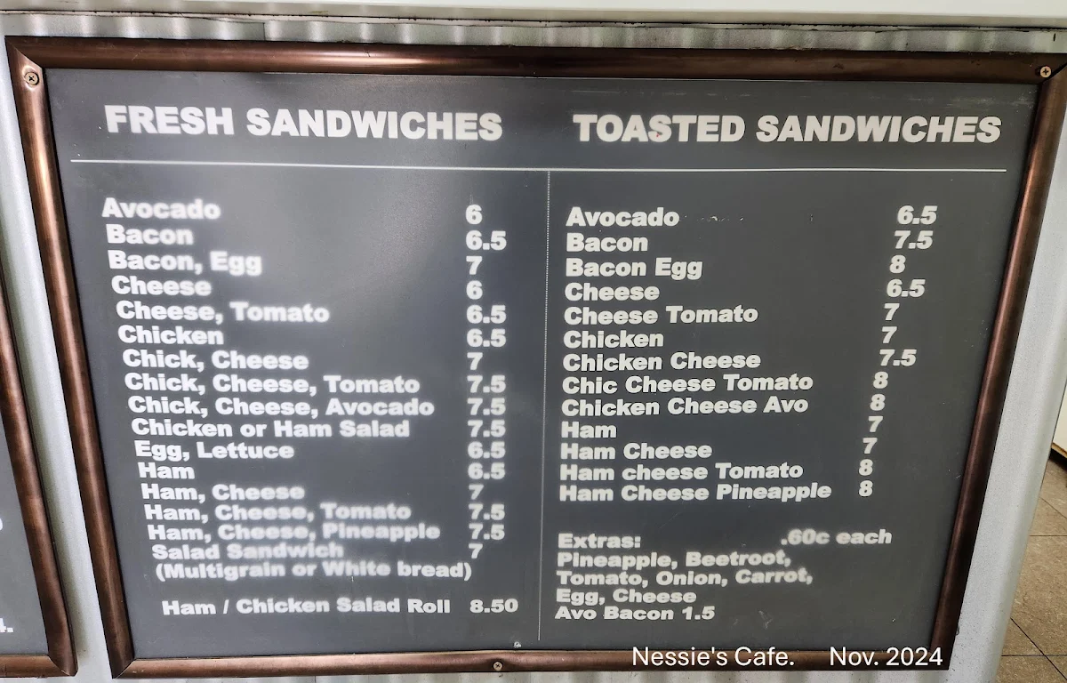 Menu, Nessie's Cafe