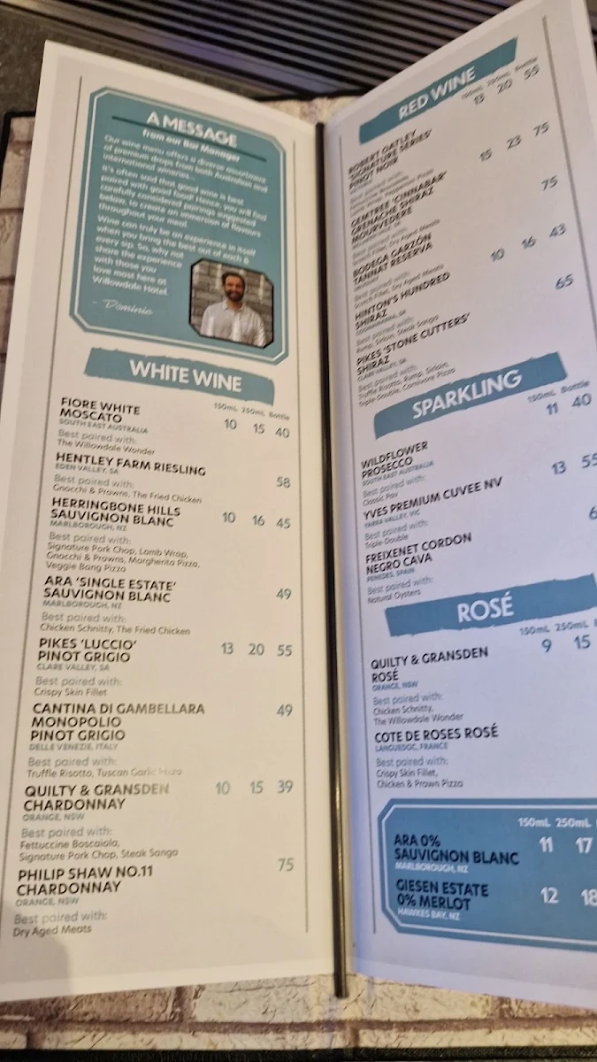 Menu, Willowdale Hotel
