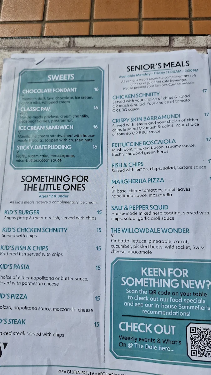 Menu, Willowdale Hotel