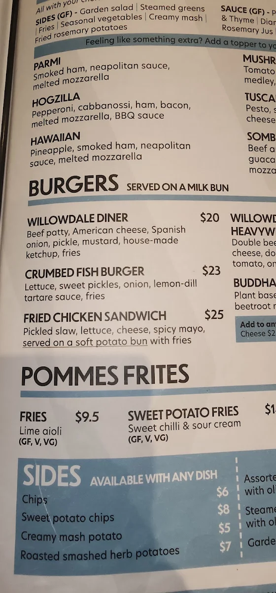 Menu, Willowdale Hotel
