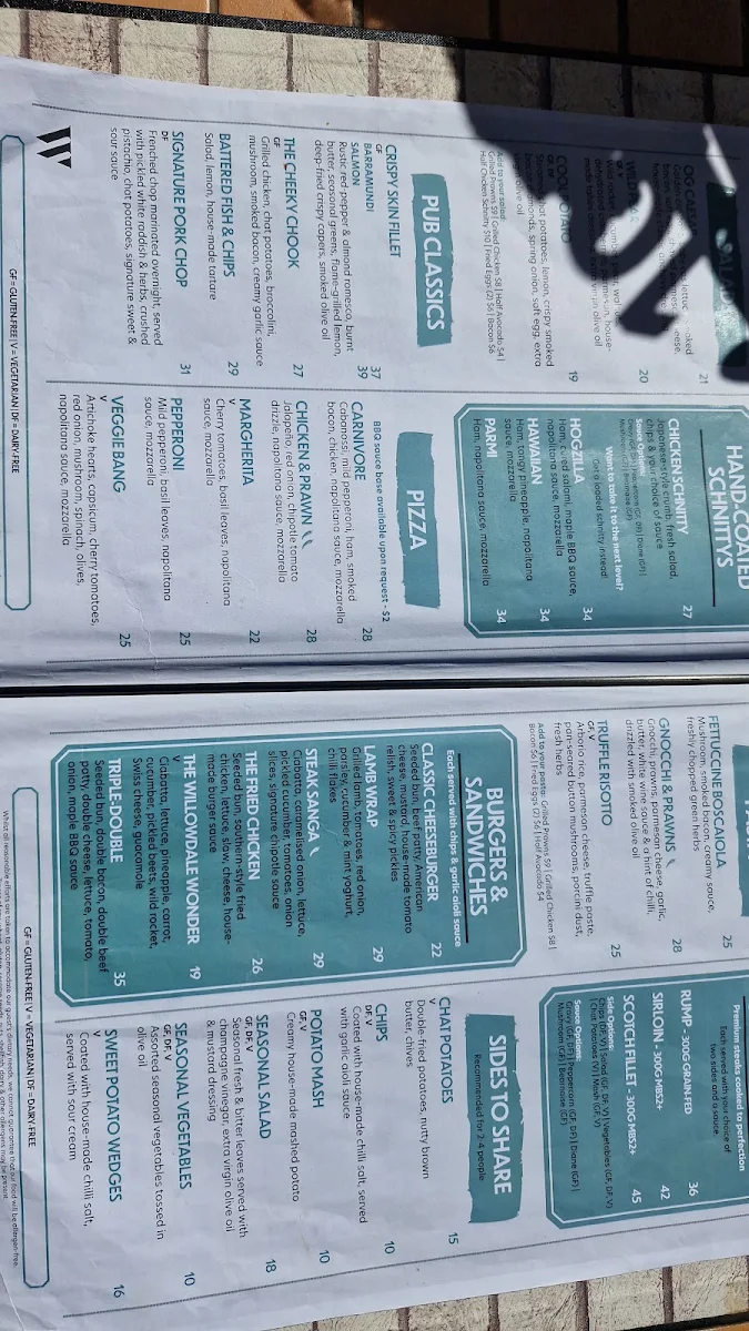 Menu, Willowdale Hotel