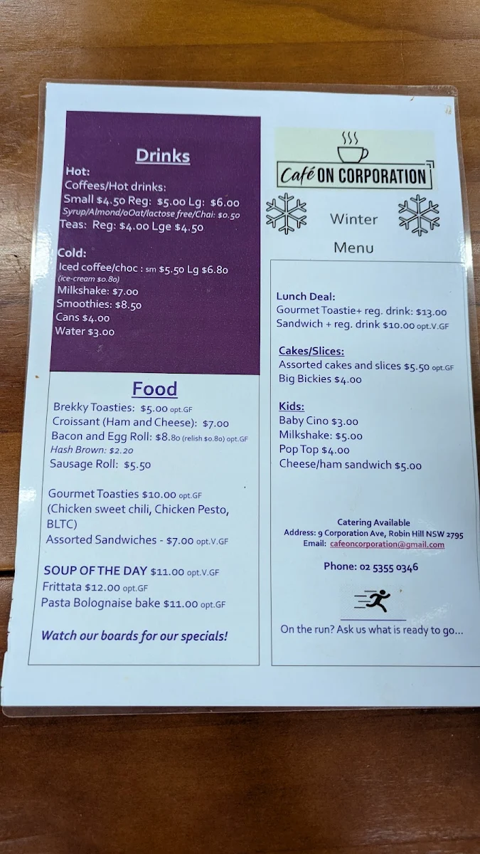 Menu, Café on Corporation