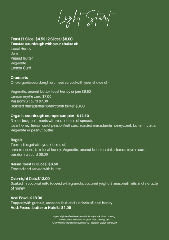 Menu, Cafe One 40 One