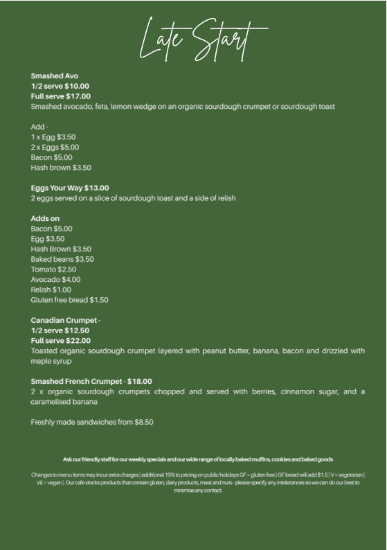 Menu, Cafe One 40 One