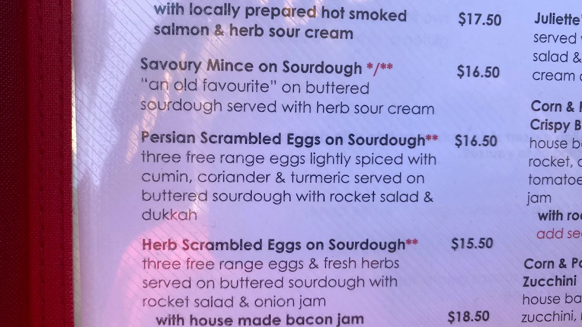 Menu, Juliette's