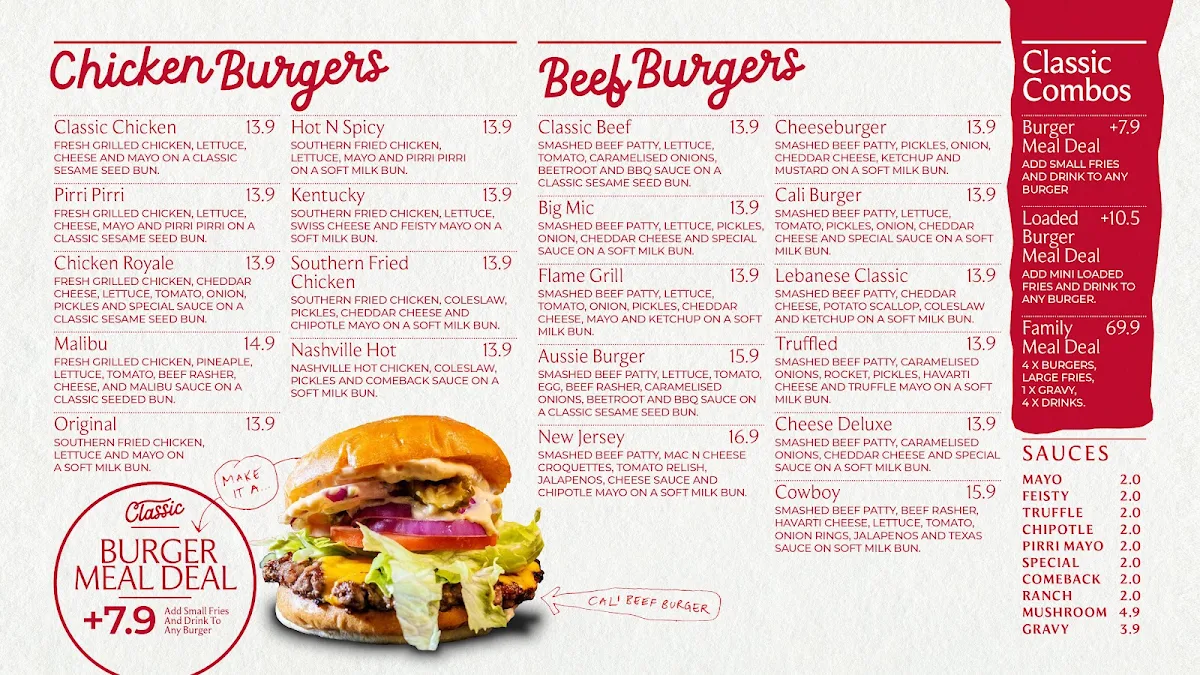 Menu, Classic Burger Brighton