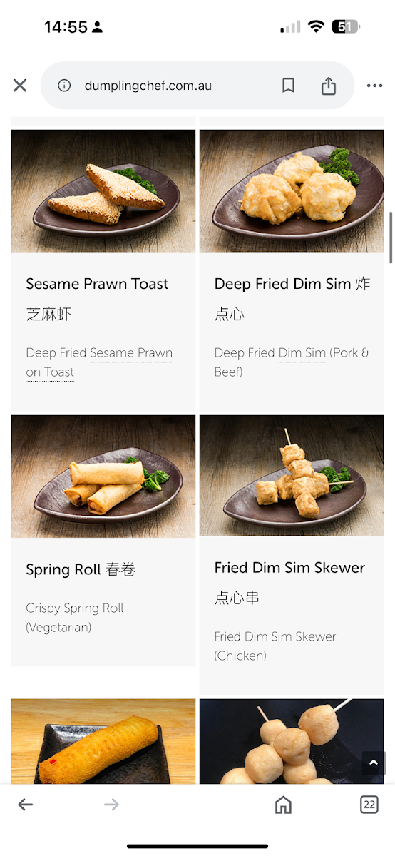 Menu, Dumpling Chef DFO South Wharf