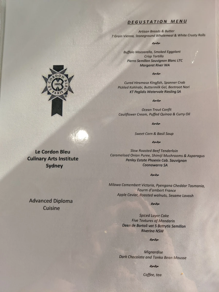 Menu, The Ambassador Training Restaurant
