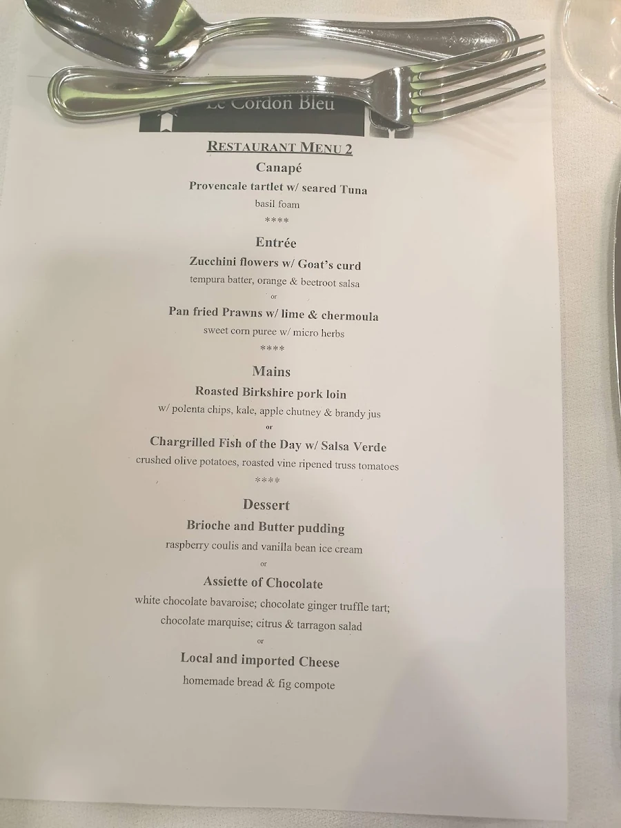 Menu, The Ambassador Training Restaurant