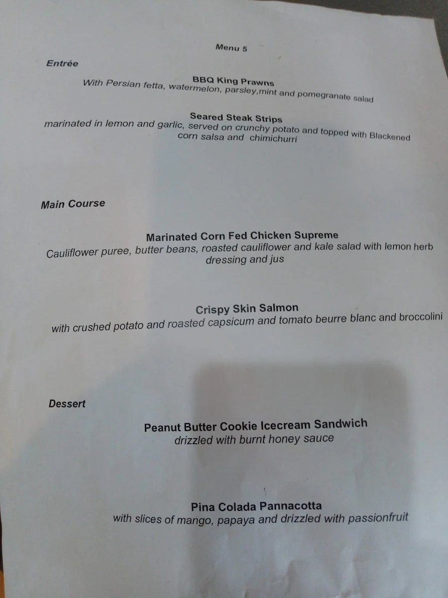 Menu, The Ambassador Training Restaurant