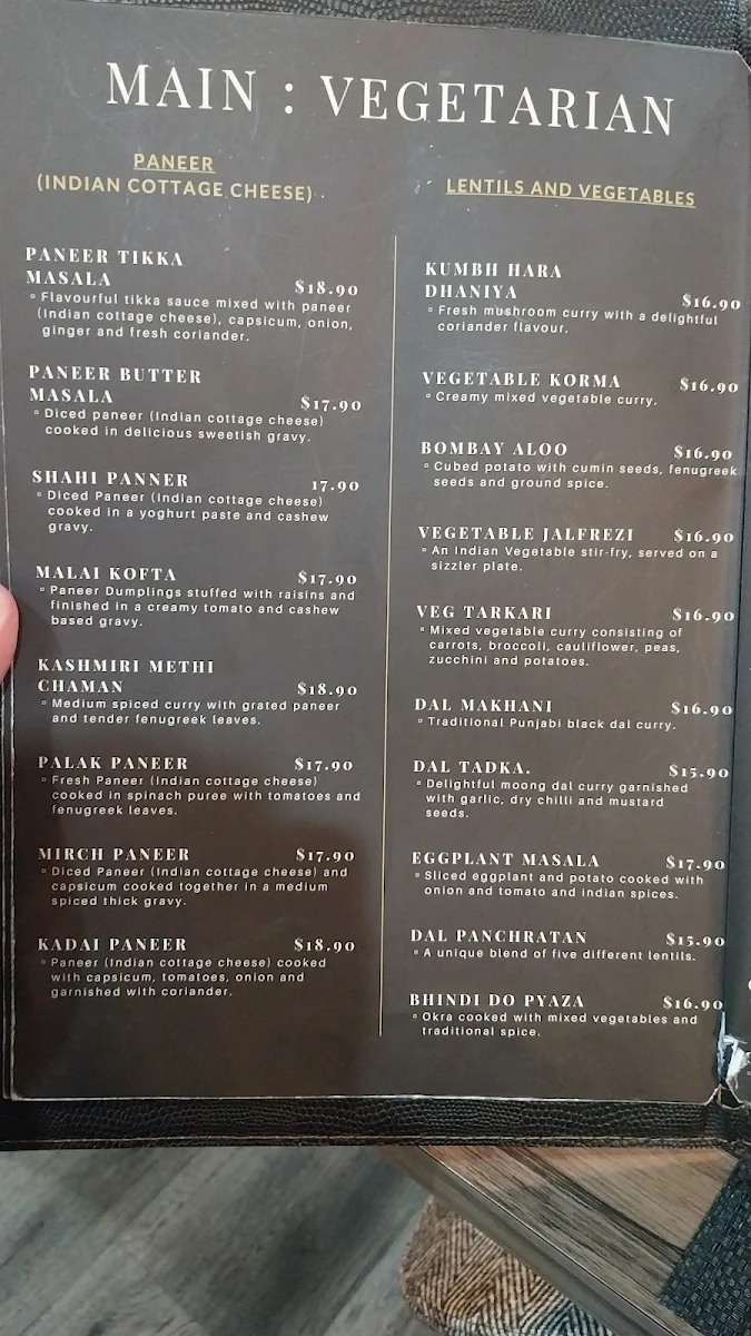Menu, AAO JEE Traditional Indian Restaurant Amaroo