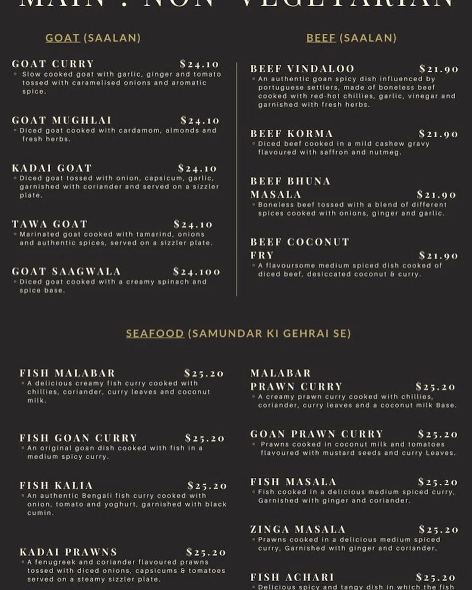 Menu, AAO JEE Traditional Indian Restaurant Amaroo